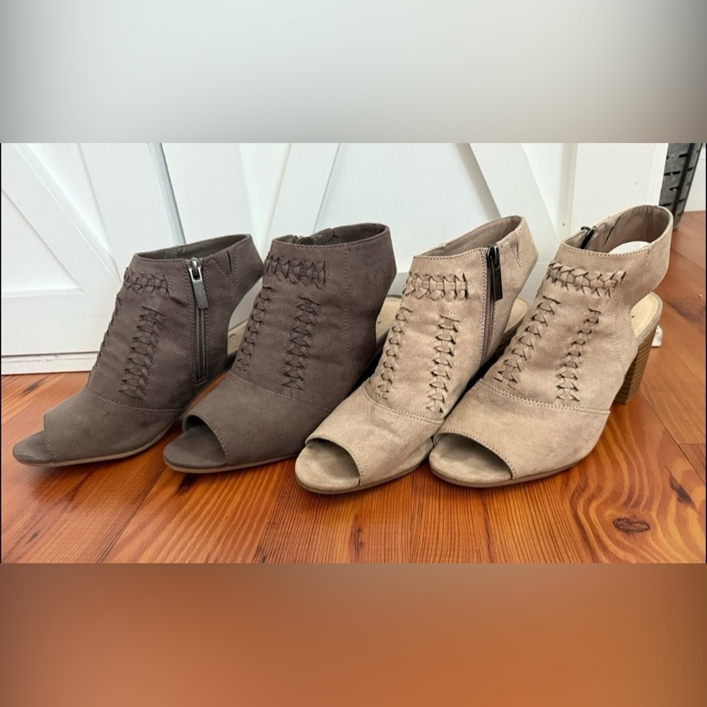 2 pair** Sonoma Taupe & Mushroom Peep-Toe Ankle Boots